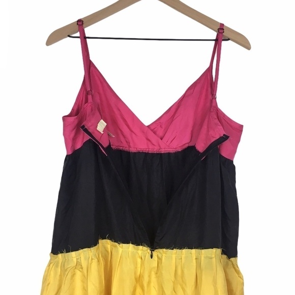 BB DAKOTA Sun Dress 100% Silk Maxi Tiered Bright Colorblock Vacay Summer Medium - Picture 9 of 12